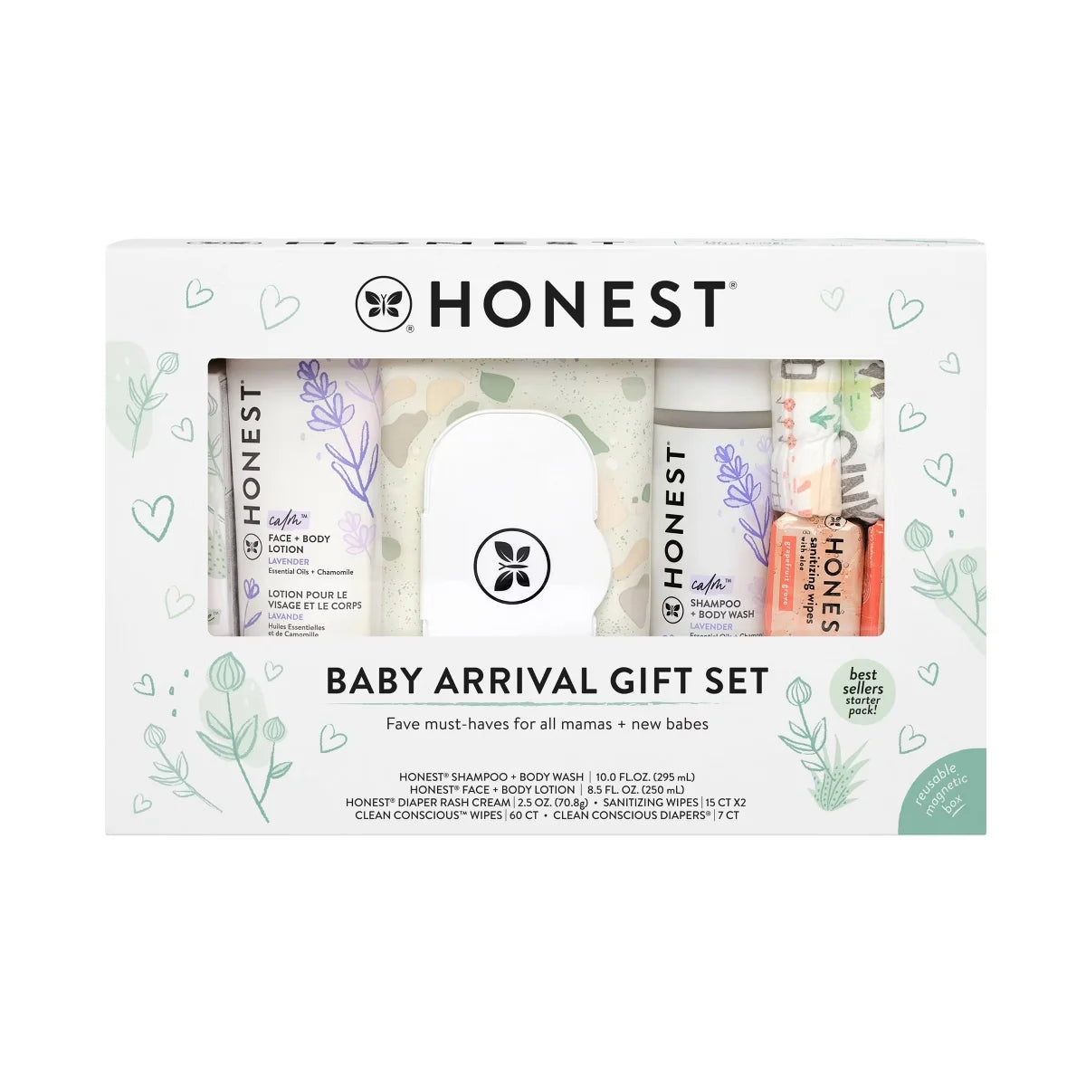The Honest Company Baby Arrival Gift Set: 6 Pieces, Moisturizing, Basic Cleansing, Lavender Scent