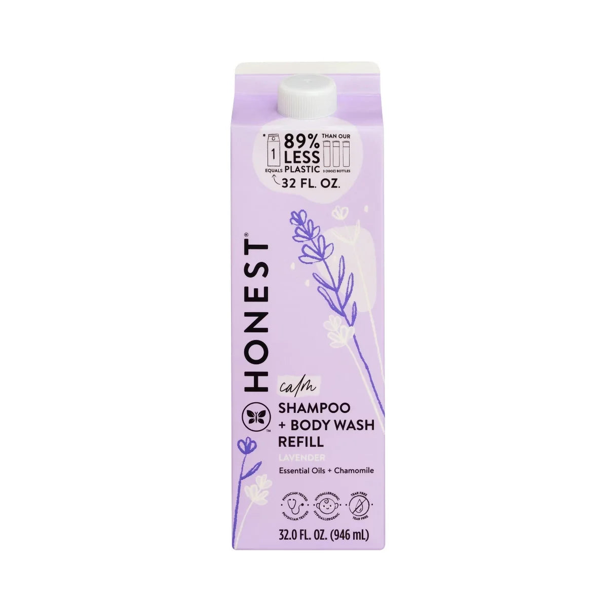 The Honest Company Calm Shampoo + Body Wash Refill, Lavender - 32 fl oz: Suitable for All Hair Types, Daily Use, Baby 2-In-1 Formula, Free from Dyes