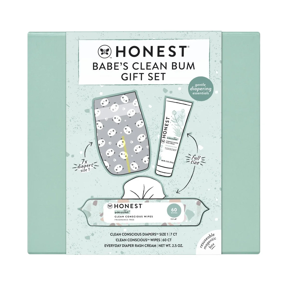 The Honest Company Babe's Clean Bum Gift Set: Basic Cleansing, Diaper Rash Cream, Unscented, 9 Pieces