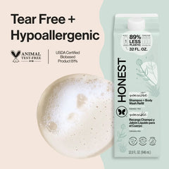 The Honest Company Sensitive Shampoo + Body Wash Refill - Fragrance Free - 32 fl oz: Basic Cleansing, All Hair Types, 2-In-1 Liquid